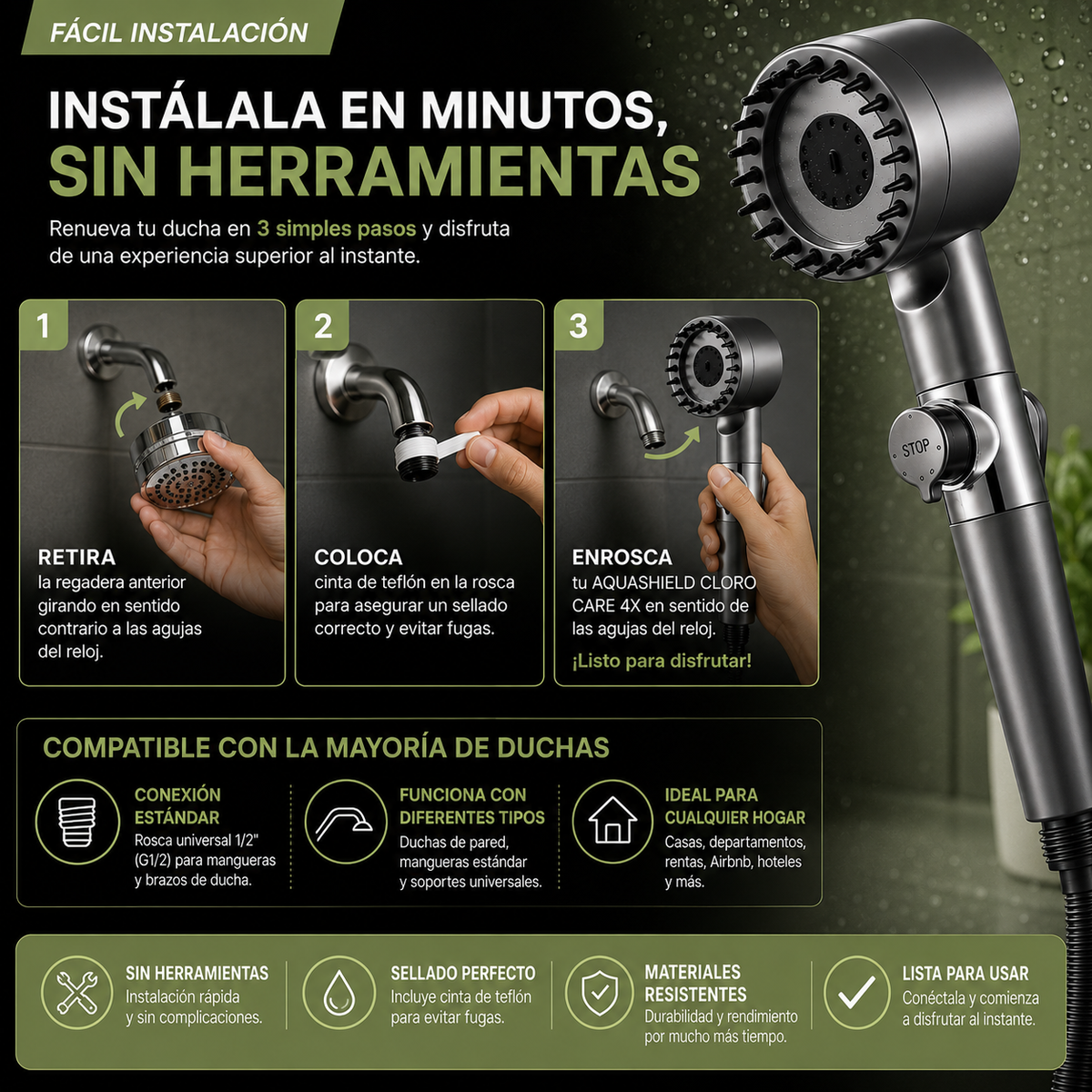 Regadera AntiCloro | AquaShield AntiCloro 4X