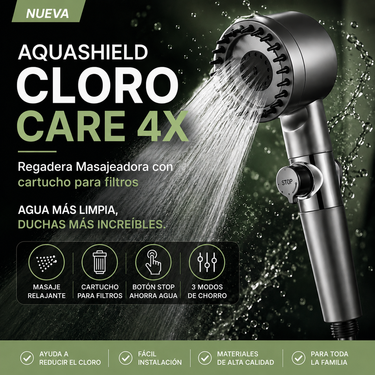 Regadera AntiCloro | AquaShield AntiCloro 4X